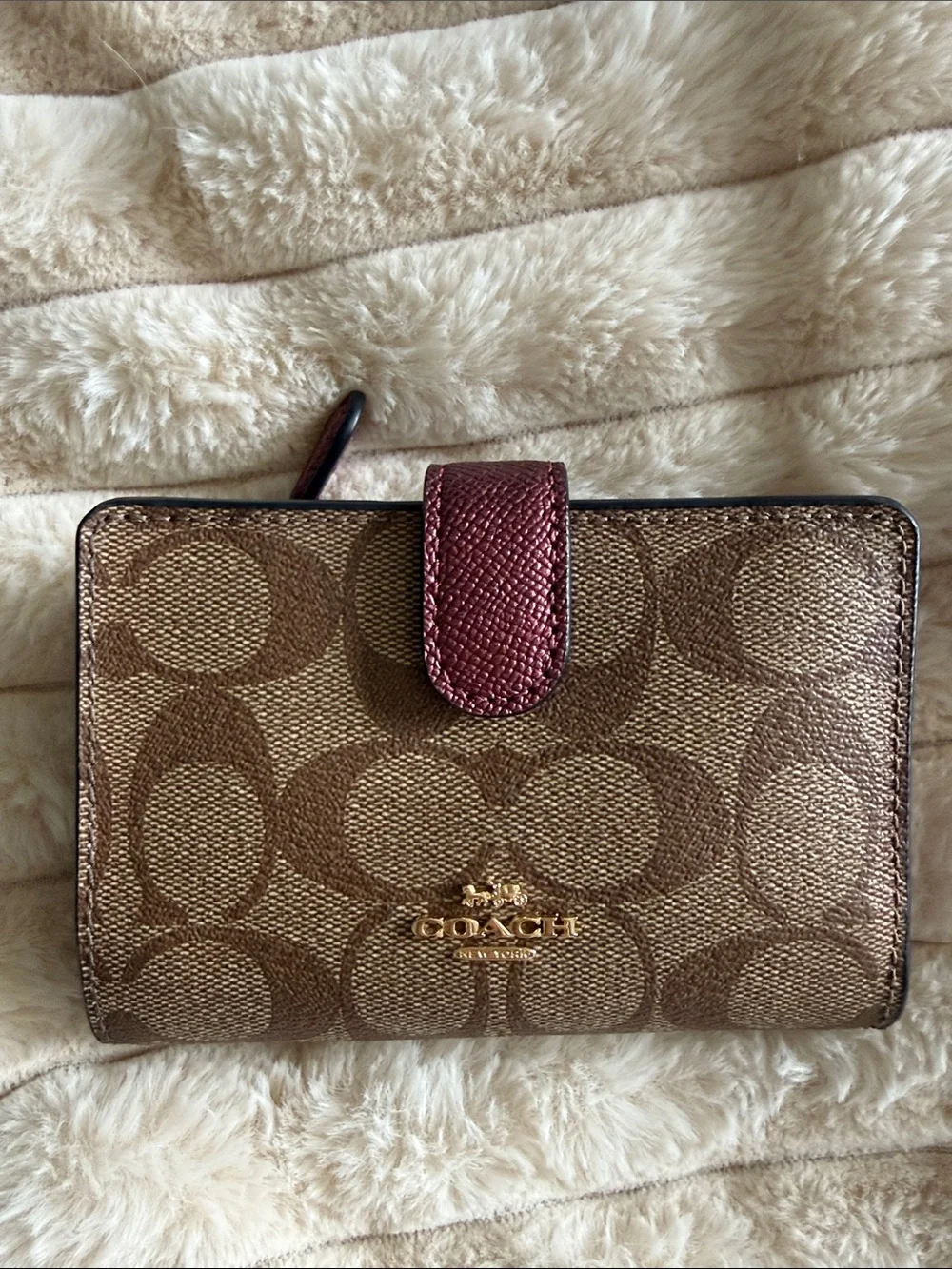 Coach Brown Signature Canvas Wallet with Gold Logo